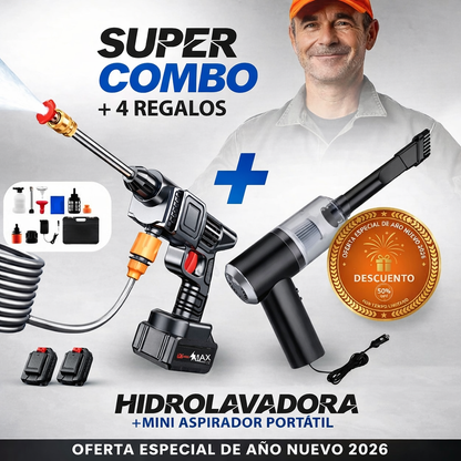 | Hidrolavadora Portátil Recargable 2 Baterías + Aspiradora Vacum 3 en 1 TurboJet™ |