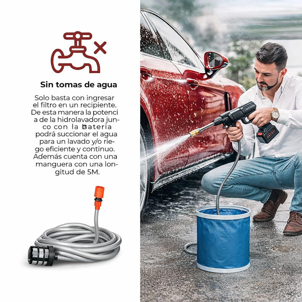 | Hidrolavadora Portátil Recargable 2 Baterías + Aspiradora Vacum 3 en 1 TurboJet™ |